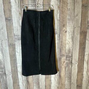 Vintage Cedars Suede Leather Black Pencil Skirt Full Zip